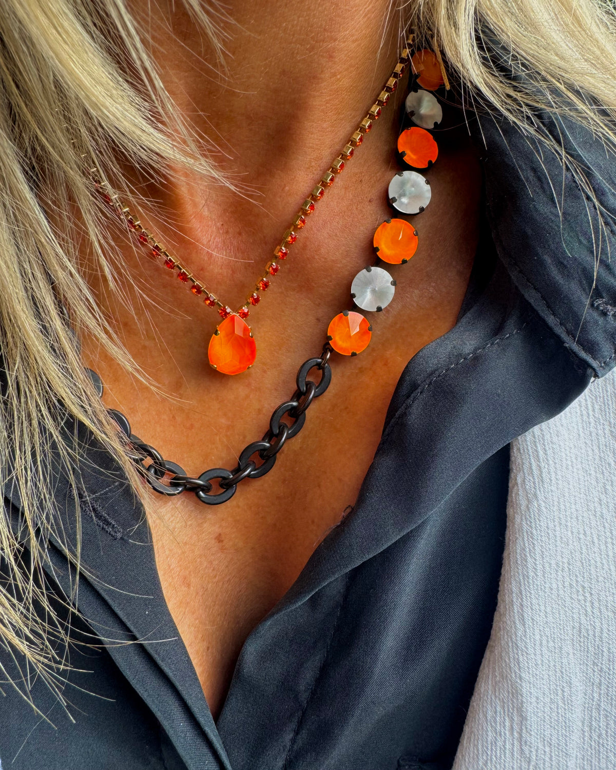 Orange and white PRIDE Necklace - Black