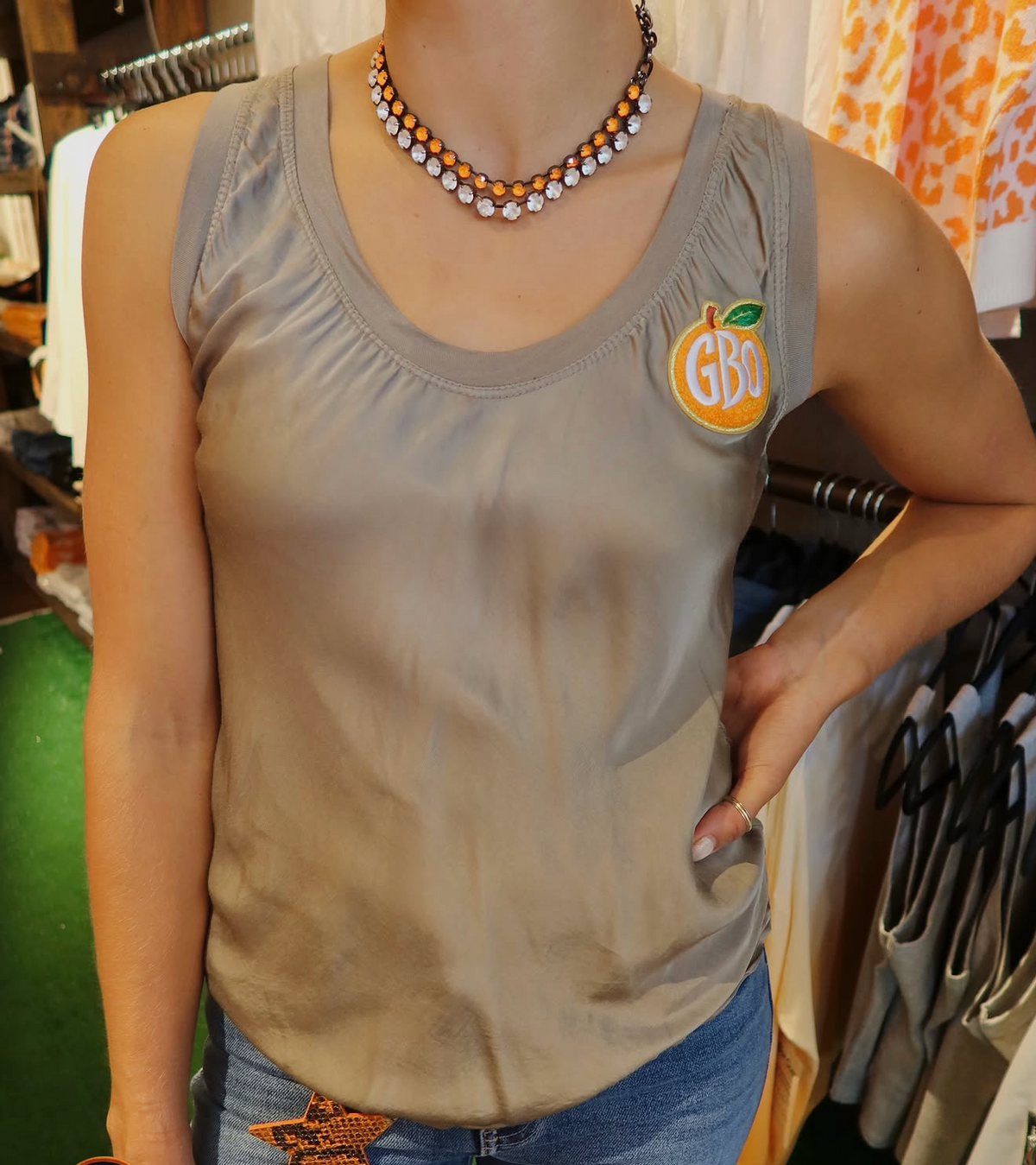 Gray Silk Tank GBO Orange