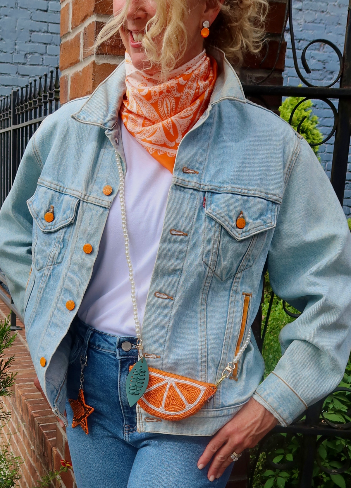 Beaded orange slice purse w/pearl strap