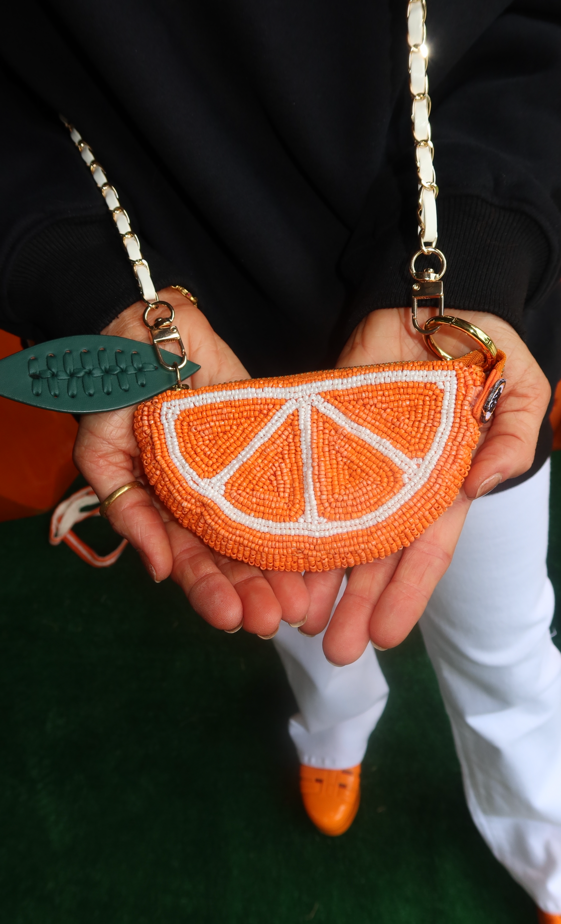 Beaded orange slice purse w/pearl strap