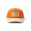 BOX SEAT Alabama HATERS hat in orange and cream with a rectangular patch featuring embroidered text
