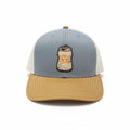 BOX SEAT Richardson 312 trucker hat in grey and tan with a crushed beer can embroidery featuring a Tennessee star logo.