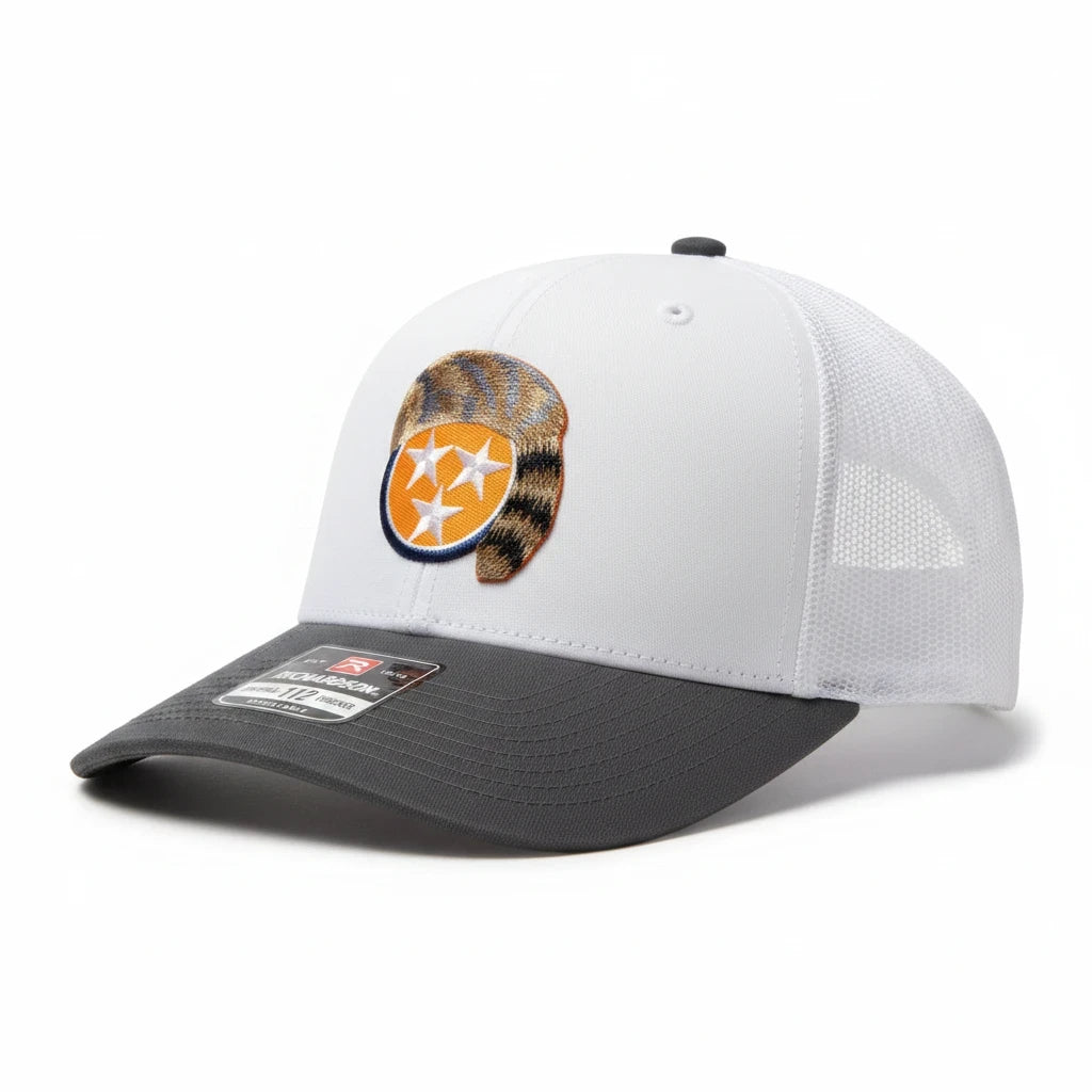 BOX SEAT Daniel Boone tri star Richardson 112 trucker hat with white mesh back and grey brim
